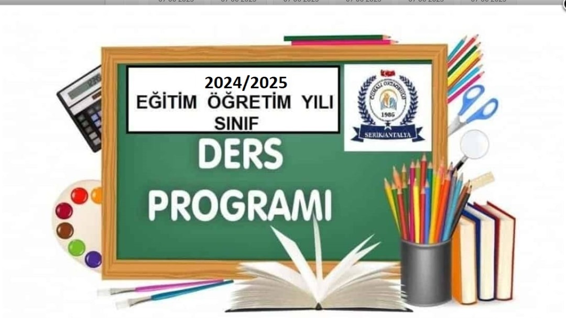 2024/2025  EĞİTİM ÖĞRETİM YILI SINIF BAZLI DERS PROGRAMI YAYINLANDI.(26 EYLÜL 2024 TARİHLİ GÜNCELLENEN  PROGRAM)